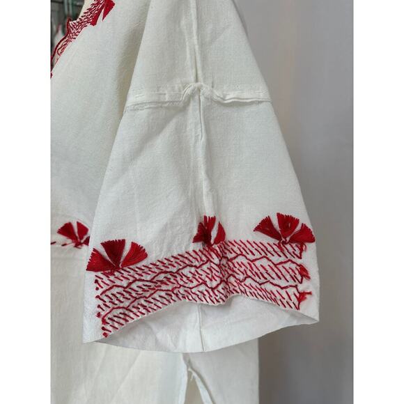 Women’s Handmade Cream Shirt with Red Embroidery. No Size, Read Description. - Picture 3 of 4